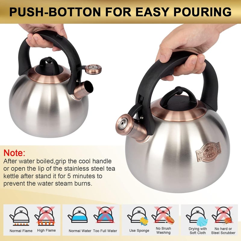 LUXGRACE 3.1 Quart Teal Whistling Tea Kettle for Stove Top, Food Grade Stainless Steel - Image 5