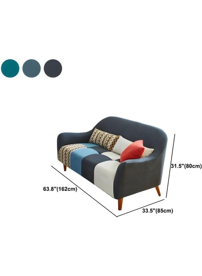 Ripple FURNITURE UAE Homes Contemporary Patchwork Fabric Sofa, Flared Arms, Tight Back, Blue and Grey with Geometric Pattern (Lake Blue)  - Image 2