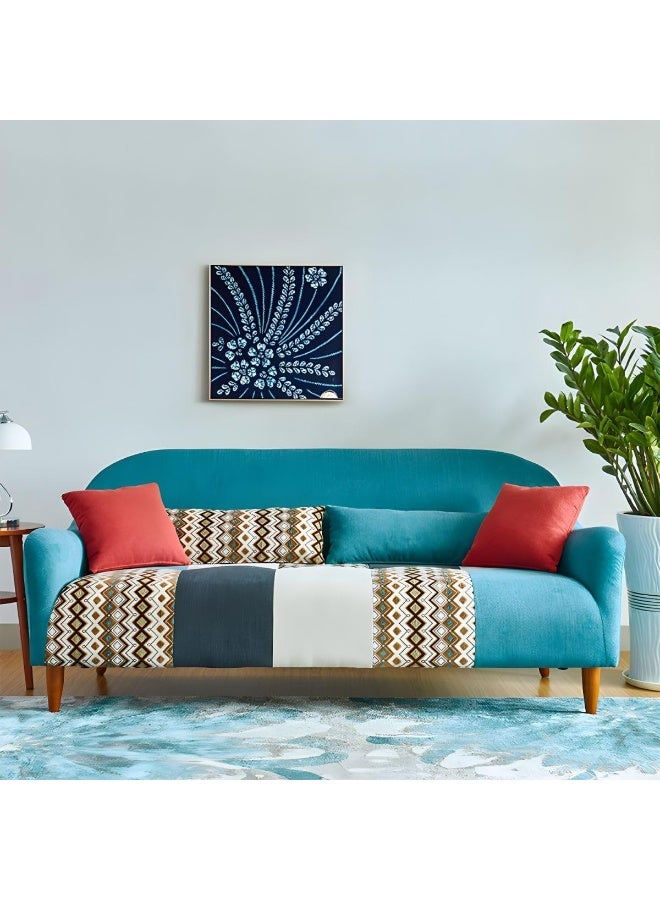 Ripple FURNITURE UAE Homes Contemporary Patchwork Fabric Sofa, Flared Arms, Tight Back, Blue and Grey with Geometric Pattern (Lake Blue)  - Image 1