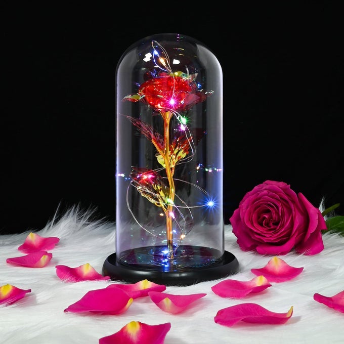 MOTHERS DAY ROSE GIFTS FOR MUM BEAUTY AND THE BEAST ROSE GLASS ROSE FLOWER ELEGANT ARTIFICIAL FLOWER DECORATION 12122CM RED ROSE 1 COUNT