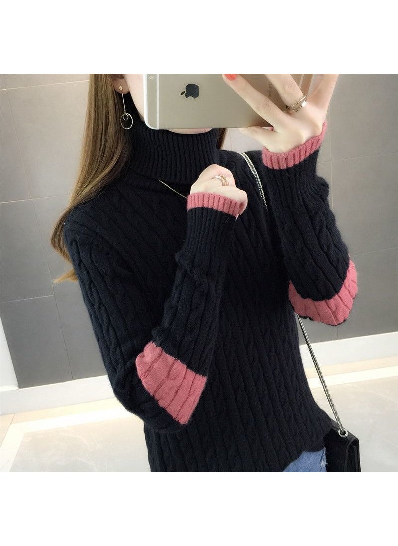 Generic - High-neck Thickened Wool Coat Women Autumn Winter Style Warm Long Sleeve Innerwear Base Knitted Shirt Urban Style Black - Image 1