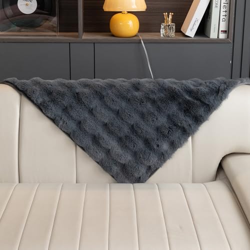 MDSASFD Faux Fur Couch Cover Soft Warm Plush Sofa Couch Cover Non Slip Sectional Sofa Slipcovers Washable Furniture Protector for Kids Dogs L Shaped Armrest Backrest CoverDark Grey 36x 36 - Image 3