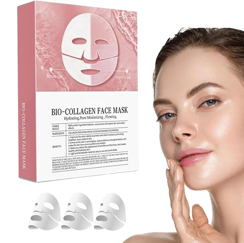 KRLZ Bio Collagen Mask Overnight Bio Collagen Face Mask Bio Collagen Real Deep Mask Overnight Face Mask Collagen Face Mask Face Masks Skincare Improve Moistur Elasticity and Wrinkle 3 Pcs - Image 1