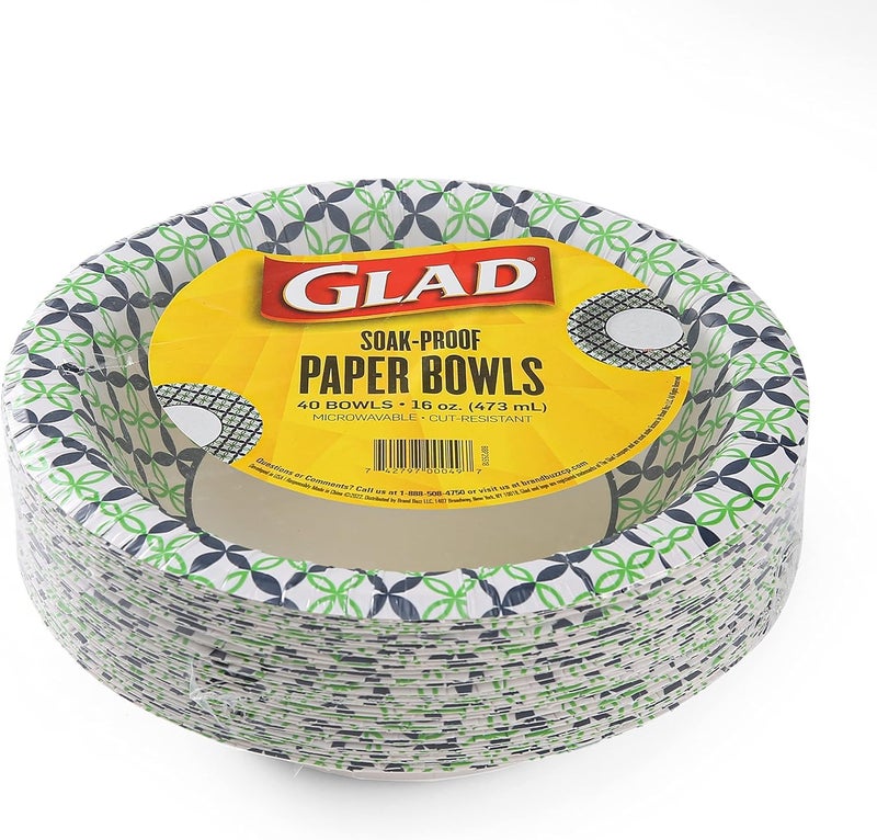 Glad Round Disposable Paper Bowls, Happy Daisies Design - Heavy Duty, Soak Proof, Cut-Resistant, Microwavable Bowl for All Foods & Daily Use, 16 Oz, 40 Count - 6 Pack - Image 3