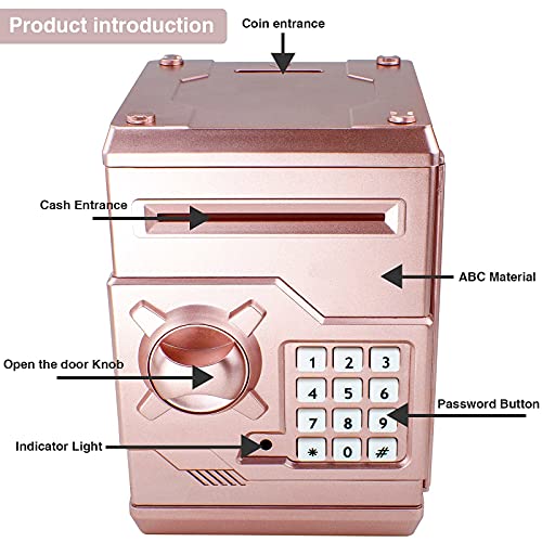 Totola Piggy Bank Electronic Mini ATM for Kids Baby Toy, Safe Coin Banks Money Saving Box Password Code Lock for Children,Boys Girls Best Gift (Rose Gold) - Image 4