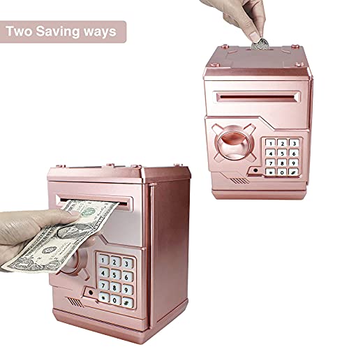 Totola Piggy Bank Electronic Mini ATM for Kids Baby Toy, Safe Coin Banks Money Saving Box Password Code Lock for Children,Boys Girls Best Gift (Rose Gold) - Image 2