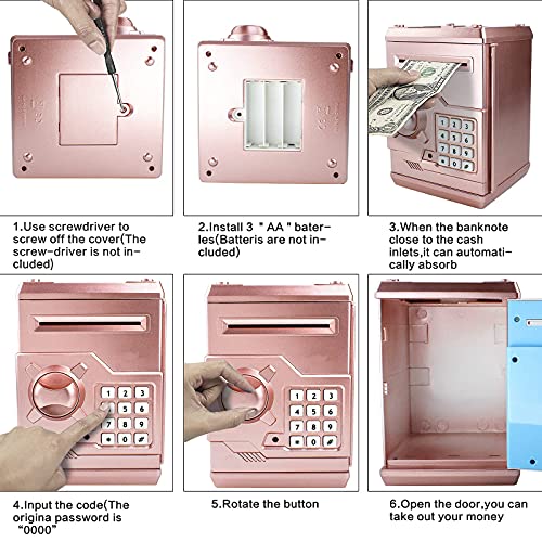 Totola Piggy Bank Electronic Mini ATM for Kids Baby Toy, Safe Coin Banks Money Saving Box Password Code Lock for Children,Boys Girls Best Gift (Rose Gold) - Image 5