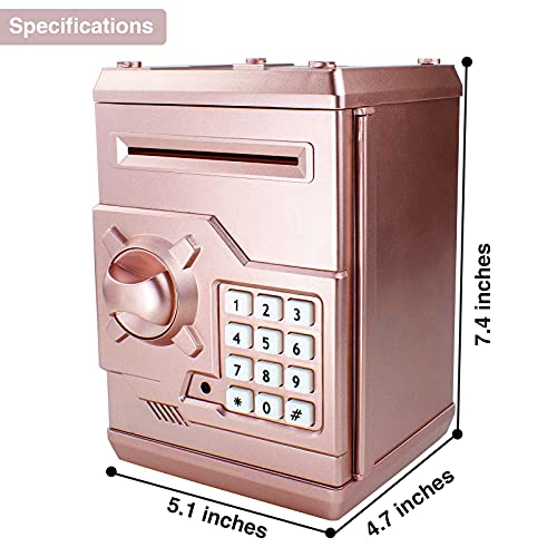 Totola Piggy Bank Electronic Mini ATM for Kids Baby Toy, Safe Coin Banks Money Saving Box Password Code Lock for Children,Boys Girls Best Gift (Rose Gold) - Image 3