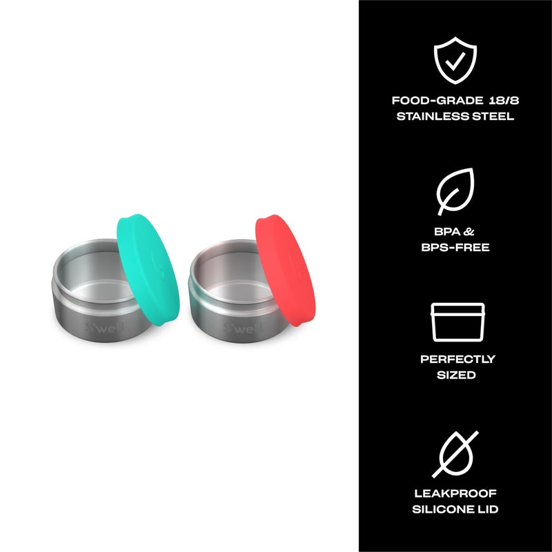 S'well S'well Stainless Steel Condiment Container Set of Two  2oz  Tangerine/Turquoise  Single Walled Durable Construction  Leakproof Silicone Lids  Dishwasher Safe  - Image 3