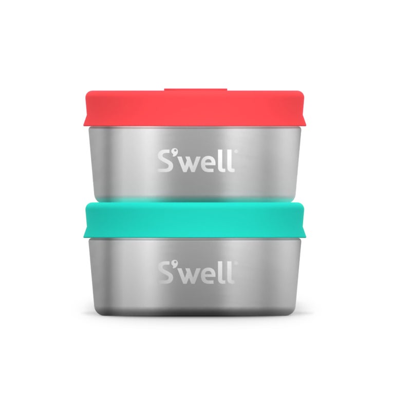 S'well S'well Stainless Steel Condiment Container Set of Two  2oz  Tangerine/Turquoise  Single Walled Durable Construction  Leakproof Silicone Lids  Dishwasher Safe  - Image 1