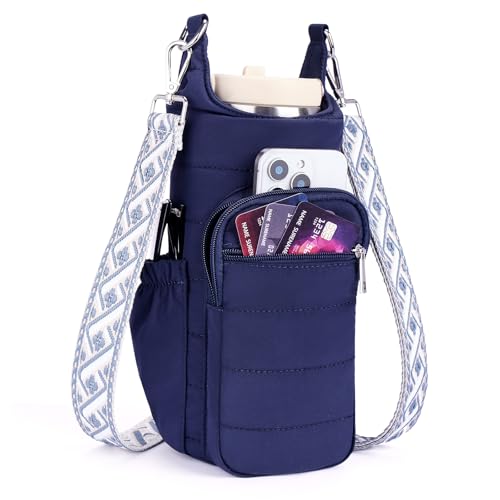 Lexiyat Water Bottle Bag 40 oz Crossbody Bag Insulated Carrier Purse Holder for Walking Hiking with Adjustable Strap Blue - Image 1