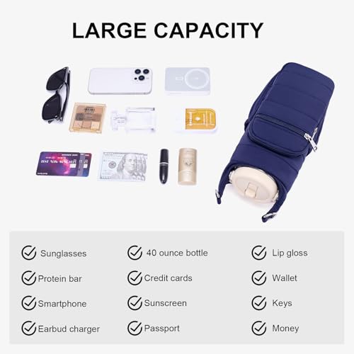 Lexiyat Water Bottle Bag 40 oz Crossbody Bag Insulated Carrier Purse Holder for Walking Hiking with Adjustable Strap Blue - Image 5
