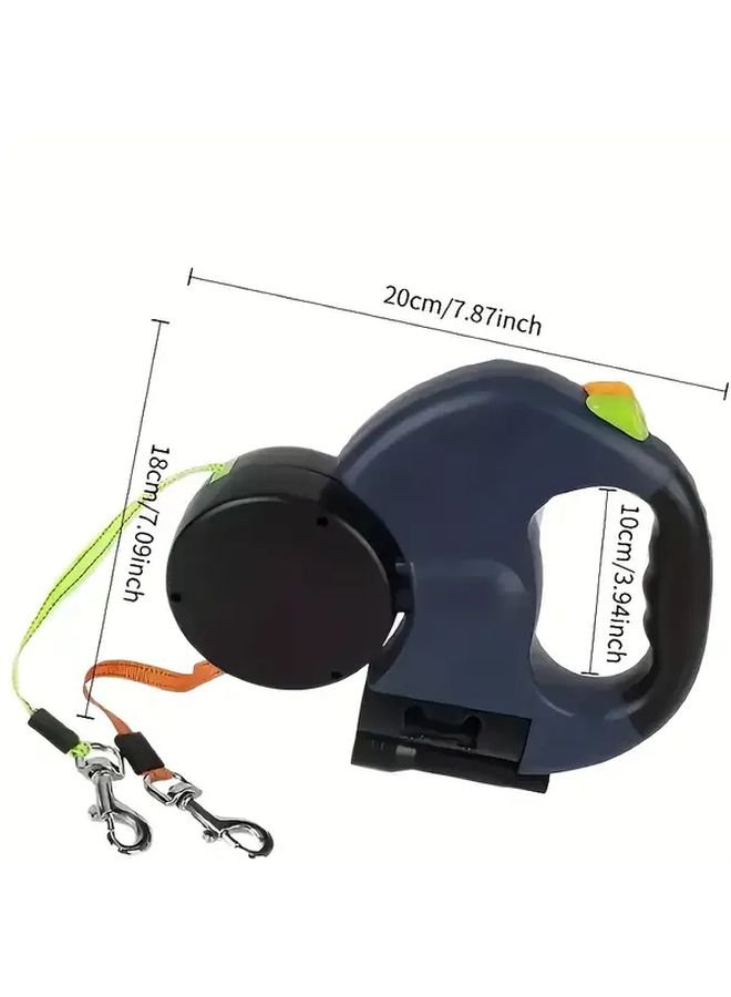 1 قطعة مقود كلب ثقيل مزدوج الرأس مقاس XS مع دوران 360 درجة مانع للتشابك قابل للسحب بتشغيل بيد واحدة للكلاب المتعددة للمشي والركض والتنزه بالخارج للسلالات الكبيرة لأصحاب الحيوانات الأليفة المشغولين - Image 3