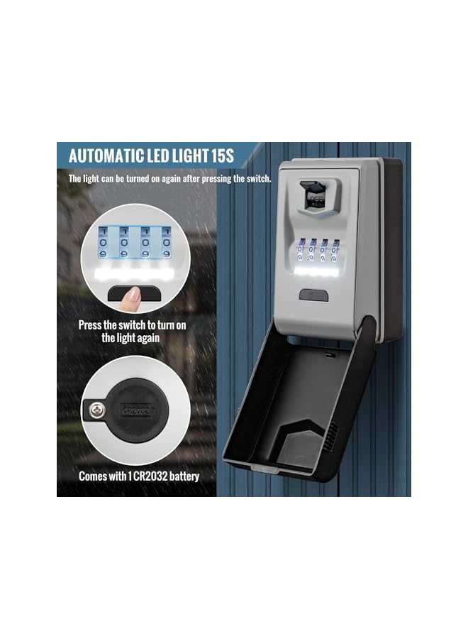 PROMASS PROMASS Nail Wall Key Lock Box with Light Up Dial, Waterproof Security LockBox，4-Digit Combination Lockbox Large Key Storage Lock Box Outdoor Key Safe for Home Office Garage Airbnb Gym  - Image 2