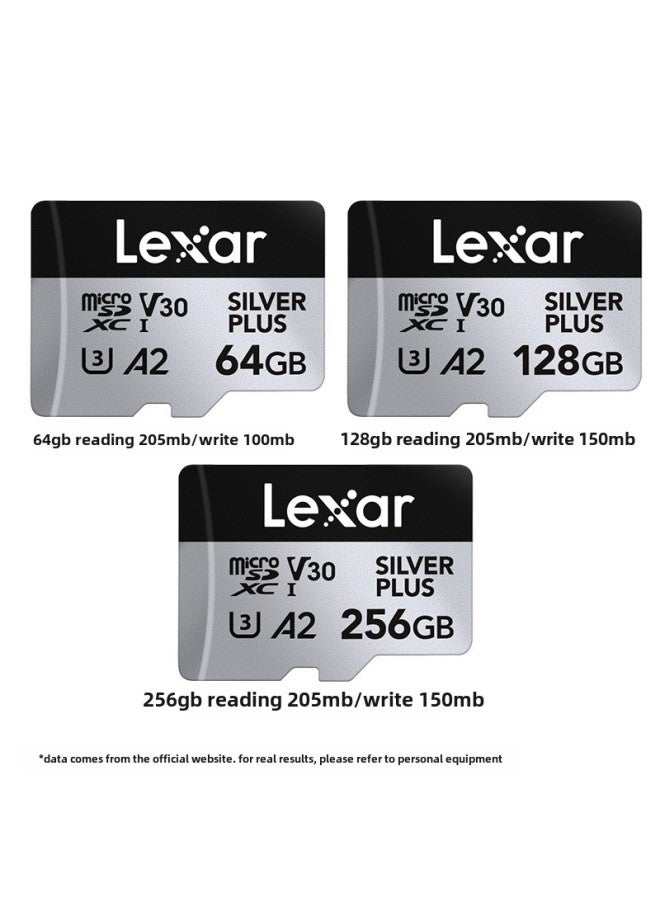 Lexsha TF Card High-speed Memory Card 512g Sports Camera Driving Record Monitoring Memory Card 32g64g128g-Color:SILVER SILVER CARD-Capacity:64G(U3)  - Image 1