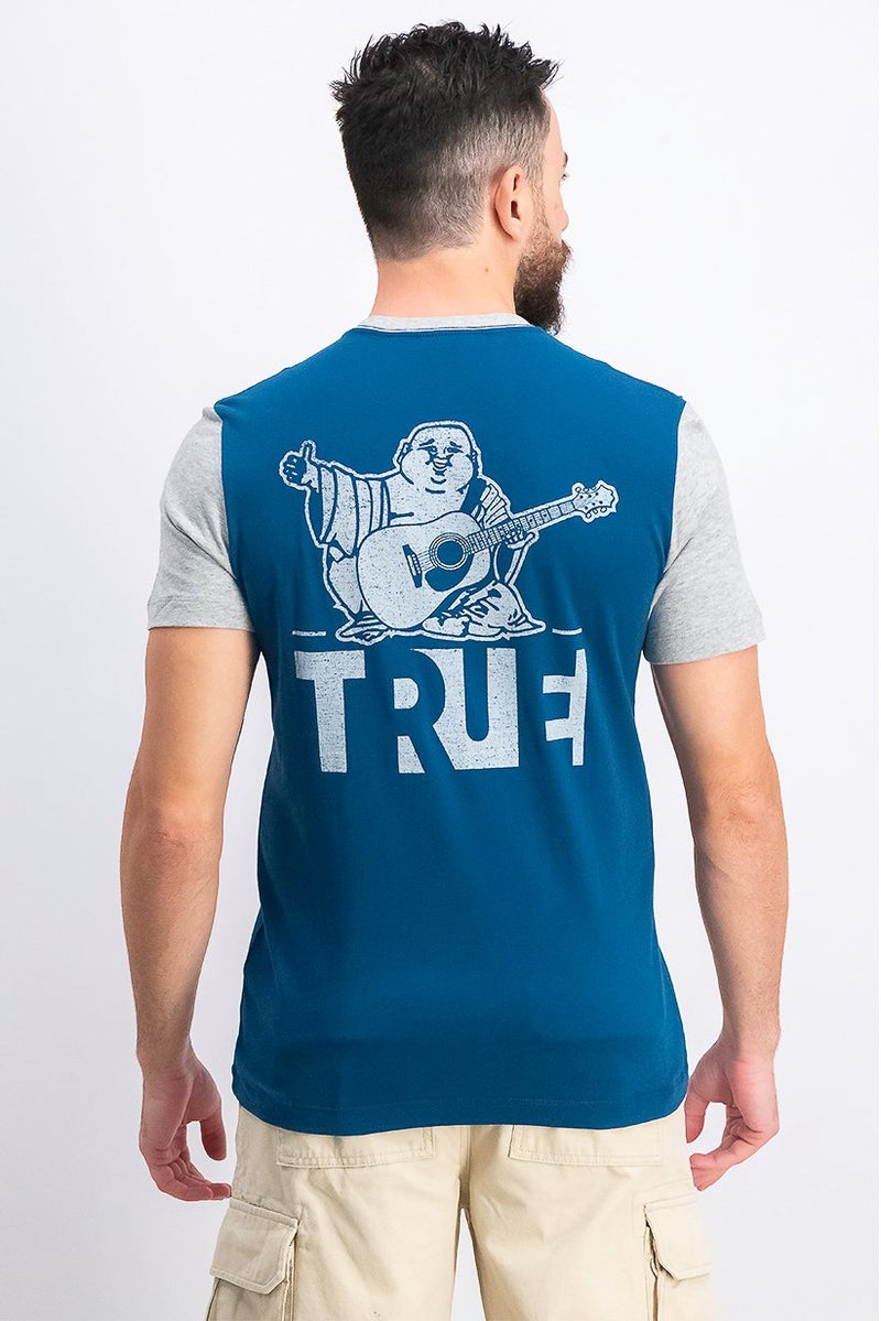 TRUE RELIGION Men Crew Neck Short Sleeve Graphic Print T-shirt, Blue and Grey - Image 3