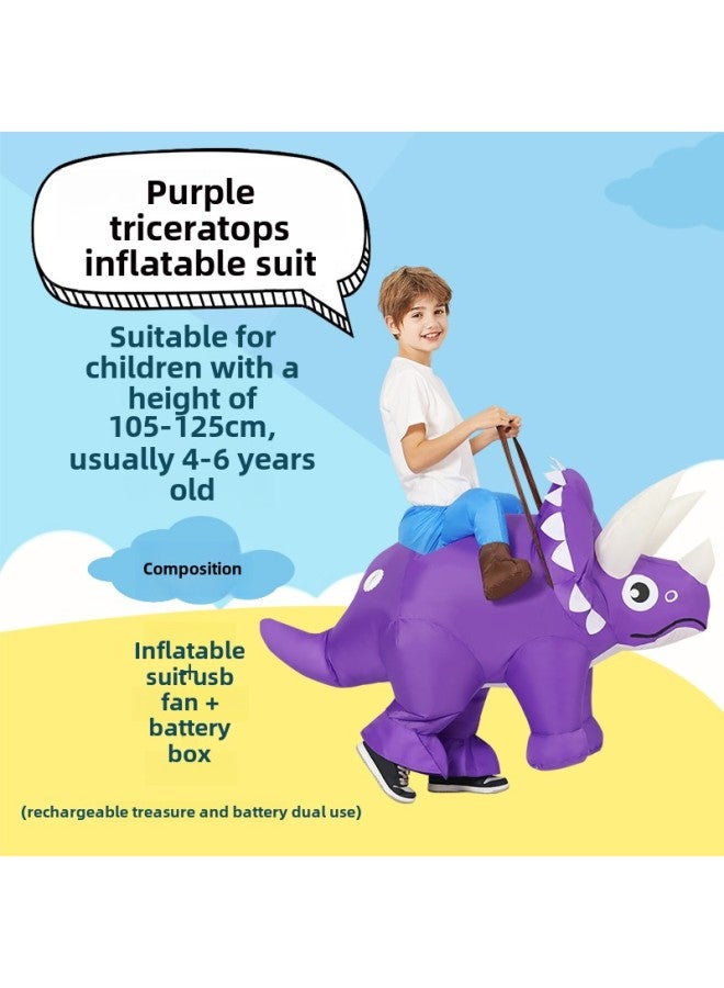 Funny Dress Funny Funny Dress Animal Mount Triceratops Dinosaur Children Inflatable Clothes Year Gift-Color:Purple Triceratops—children  - Image 1