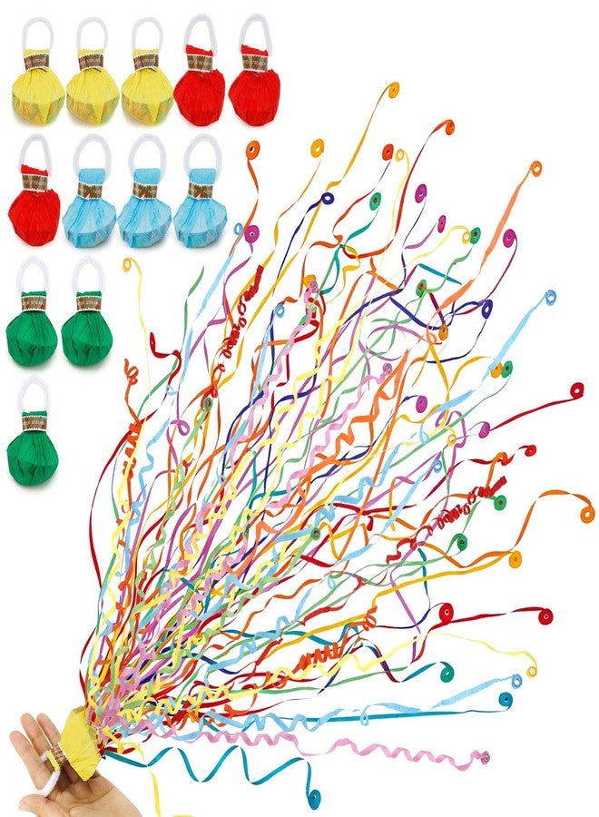 Ynaquest 12 Pack No Mess Streamers, Colorful Hand Thrown Streamer Poppers Confetti Streamers Party Poppers with Ribbons No Mess Confetti Poppers for Wedding Birthday Graduation Celebrations Party Favors - Image 1