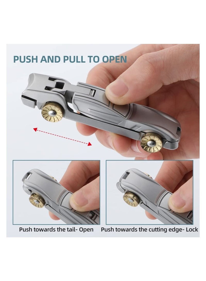 Excefore Ultra Wide Jaw Nail Clippers & Nano Nail File Toenail Clippers Sets, Effortless Stainless Steel Nail Clippers, Thick Nails Cutter for Ingrown Manicure Pedicure Men & Women (Car Shaped-Silver) - Image 5