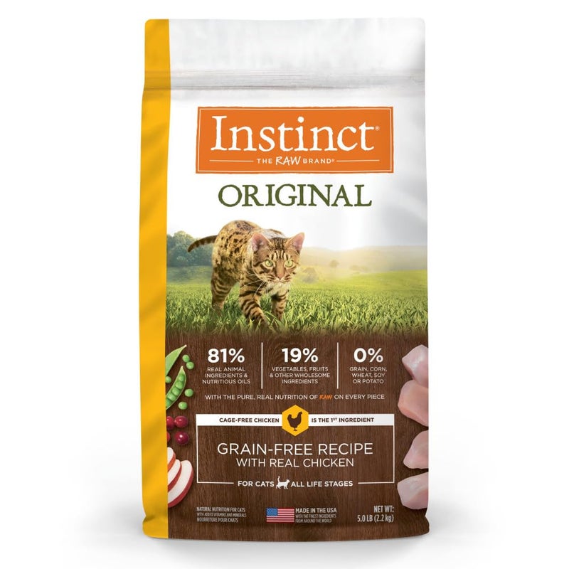 Instinct Original Dry Cat Food, Raw Coated Kibble, High Protein, Grain Free Recipe - Real Chicken, 5 lb. Bag - Image 1