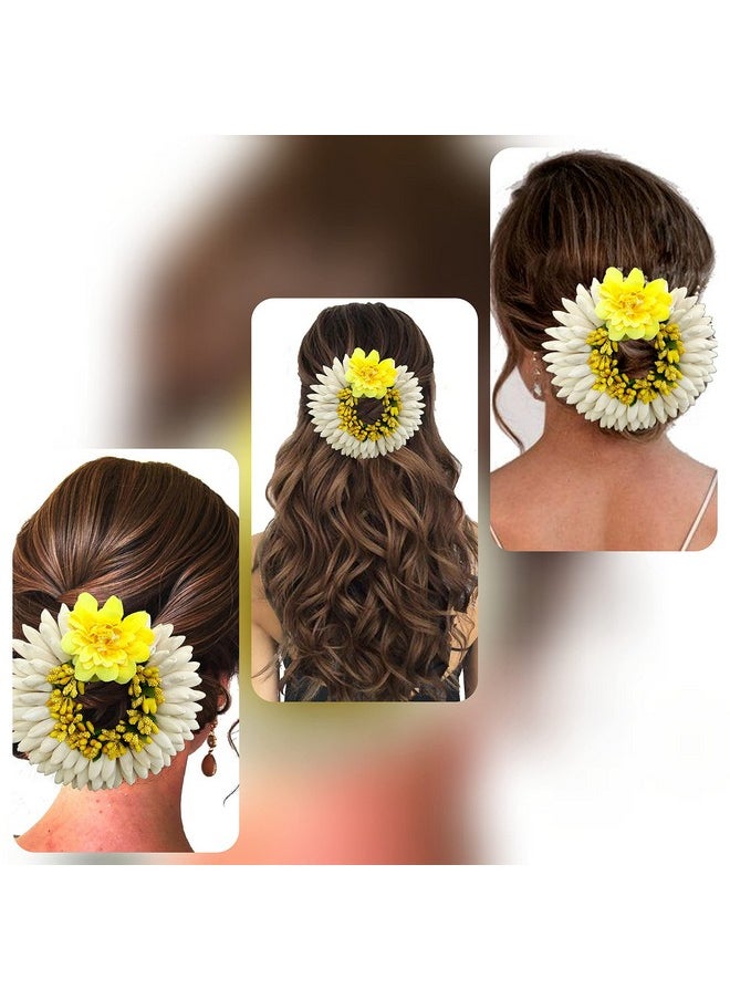 Hair Flare Women Artificial Rose With Pollen Flower Rounded Hair Pin Gajra Style Hair Accessories Yellow 2223  - Image 4