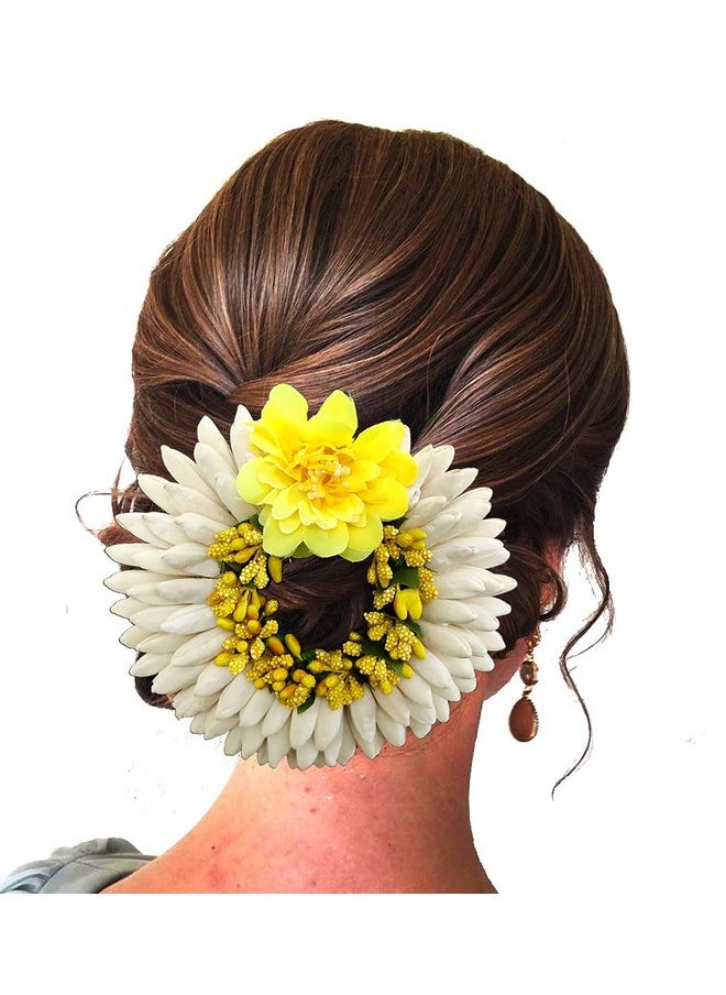 Hair Flare Women Artificial Rose With Pollen Flower Rounded Hair Pin Gajra Style Hair Accessories Yellow 2223  - Image 3