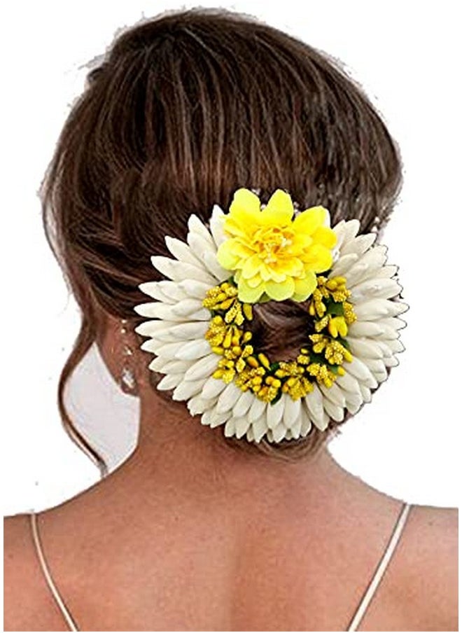 Hair Flare Women Artificial Rose With Pollen Flower Rounded Hair Pin Gajra Style Hair Accessories Yellow 2223  - Image 1