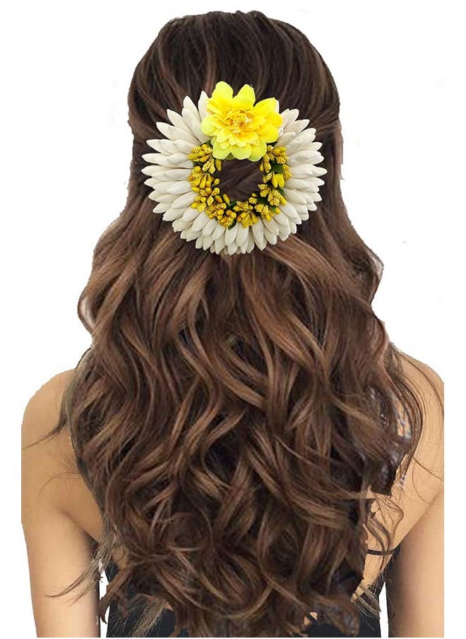 Hair Flare Women Artificial Rose With Pollen Flower Rounded Hair Pin Gajra Style Hair Accessories Yellow 2223  - Image 2
