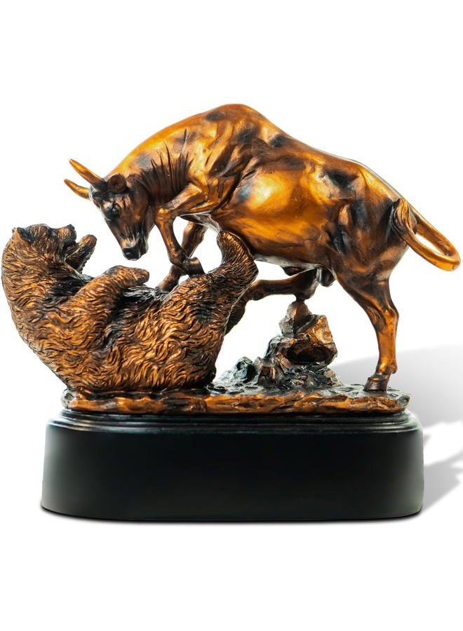 MEPERPER Treasure of Nature Bronze Electroplated Resin Bull & Bear Sculpture Statue 10 W X 9.5 H - Image 1