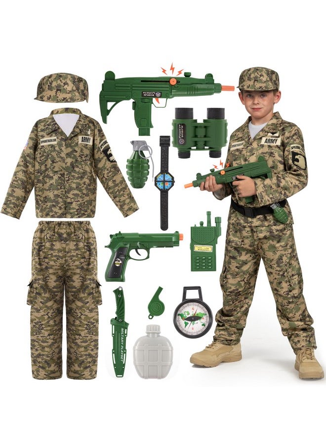 Spooktacular Creations - Boys Military Costume, Army Soldier Costume, Camo Costume With Toy Accessories For Kids, Boys Halloween Dress Up And Costume Parties S - Image 1