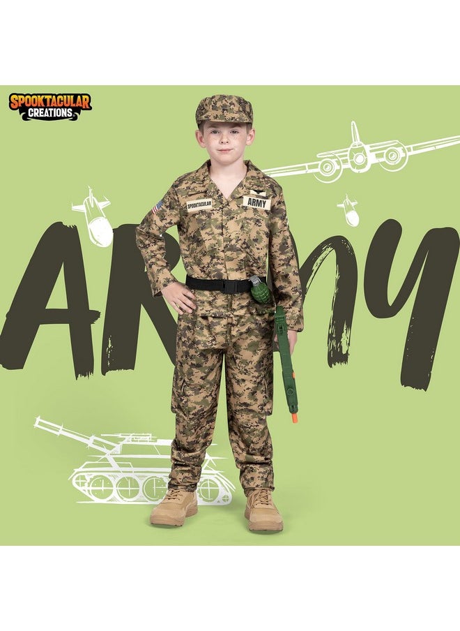 Spooktacular Creations - Boys Military Costume, Army Soldier Costume, Camo Costume With Toy Accessories For Kids, Boys Halloween Dress Up And Costume Parties S - Image 1