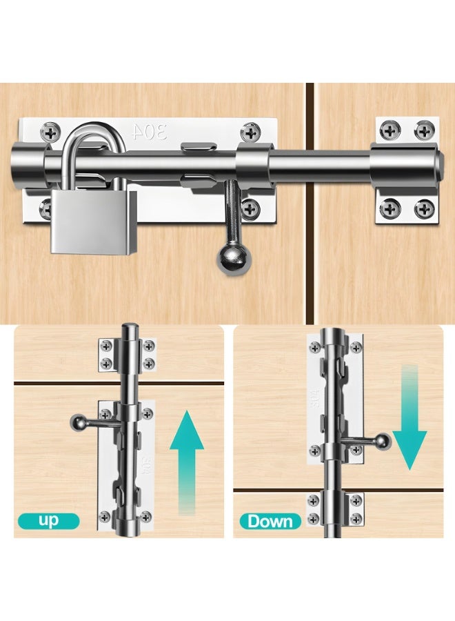 SANMUGEED Door Bolt Lock 6 Inch Stainless Steel Door Latch Barrel Sliding Bolt Solid Security Lock Latch for Bathroom Bedroom Shed - Image 4