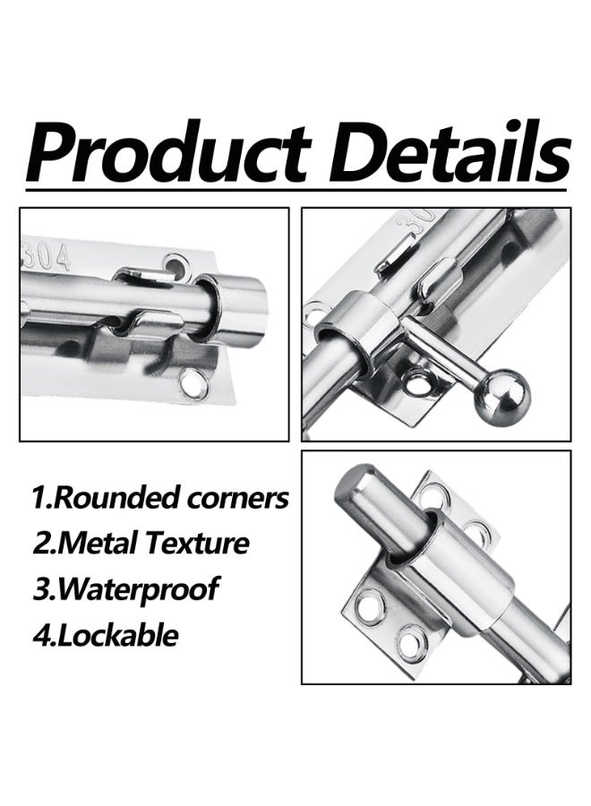 SANMUGEED Door Bolt Lock 6 Inch Stainless Steel Door Latch Barrel Sliding Bolt Solid Security Lock Latch for Bathroom Bedroom Shed - Image 2