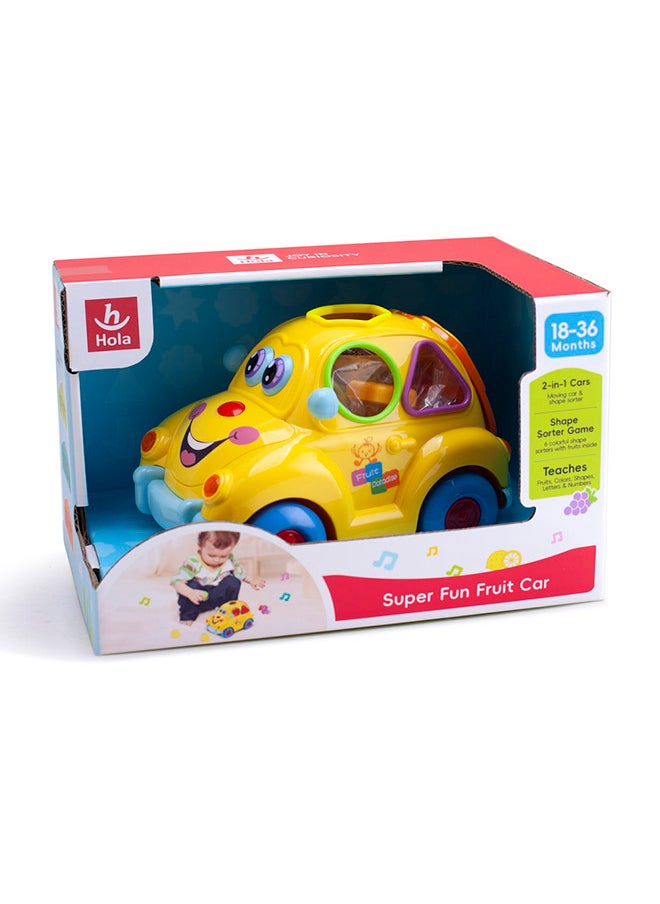 Super Fun Fruit Car with Shape Sorting, Lights & Sounds, Bump-and-Go Action, Educational Toy for Kids, Teaches Numbers, Letters, Colors & Shapes, Interactive Play w/Fruit Blocks, Pretend Play
