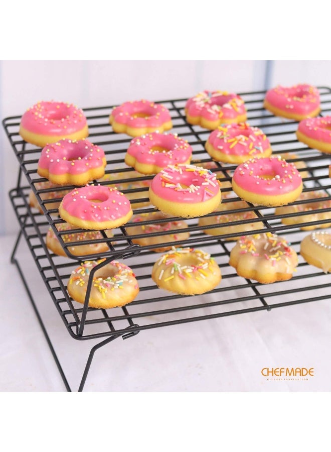 chefmade CHEFMADE Baking and Cooling Rack Set, 13.5-Inch Non-Stick Stackable Collapsible Rectangle Wire Rack for Oven Baking (Black) - Image 3