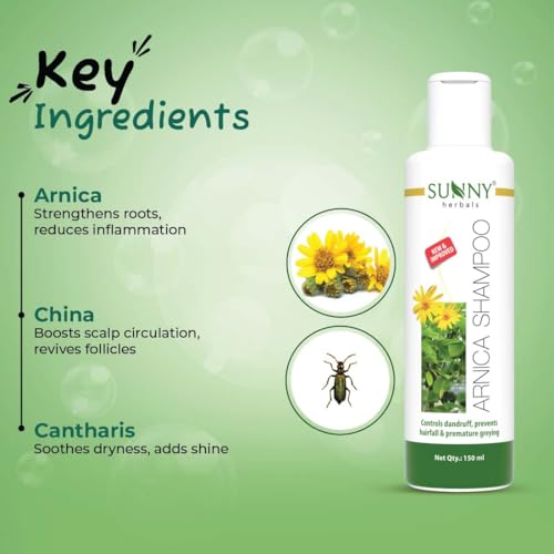 Sunny Herbals Arnica Shampoo | Reduces Hair Fall | Strengthens Hair from Roots | Soothes Itchy Scalp | Controls Dandruff | Adds Natural Shine | Made with Arnica & Catharis | For All Hair Types, 250 ml (Pack of 2) - Image 3
