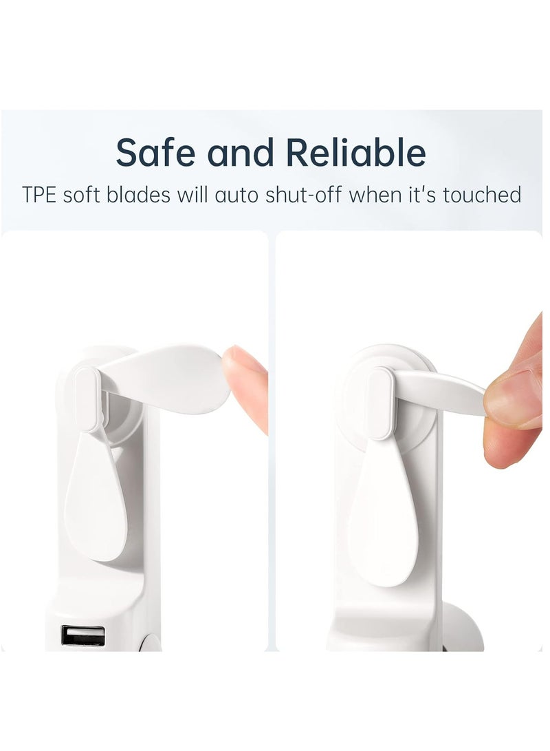 MODERN HOME Portable Handheld Fan, Mini Pocket Hand Fan, Small Battery Operated 14-21 hours, USB Rechargeable Foldable Fan, Quiet Personal Fan with Power Bank, Flashlight for Indoor, Outdoor - White - Image 3