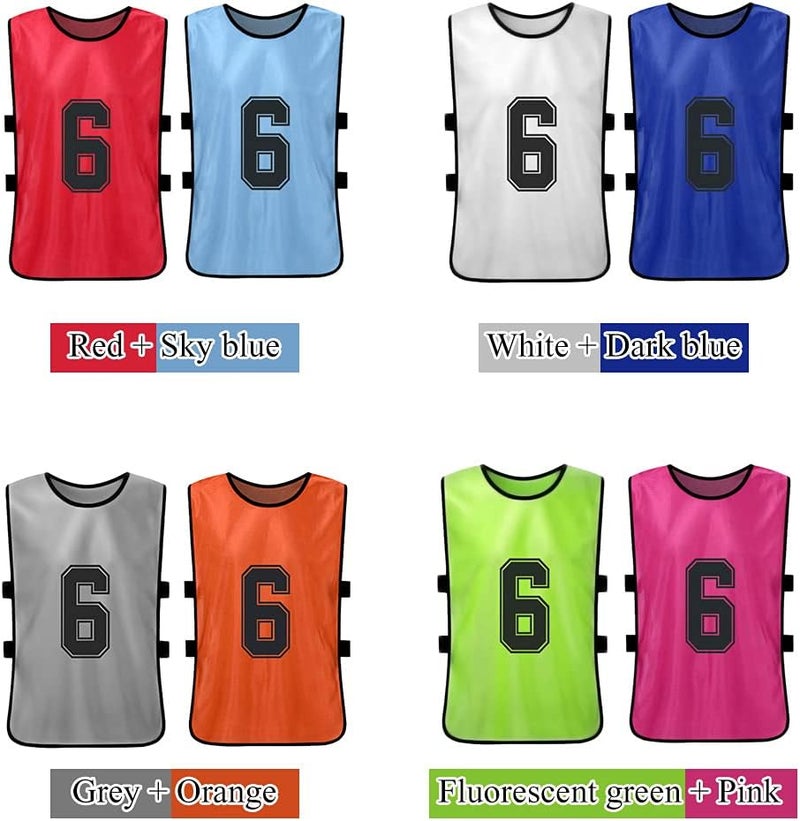 Homgee 12 PCS Kid's Football Pinnies 2 Colors Quick Drying Soccer Jerseys Youth Sports Scrimmage Basketball Training Numbered Bibs Practice Sports Vest - Image 3