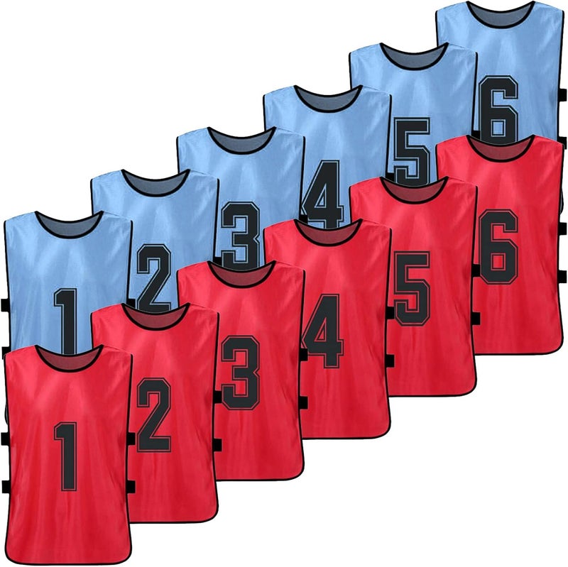 Homgee 12 PCS Kid's Football Pinnies 2 Colors Quick Drying Soccer Jerseys Youth Sports Scrimmage Basketball Training Numbered Bibs Practice Sports Vest - Image 1