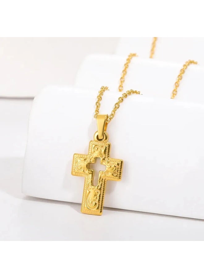 Julia Store 21k Gold Plated Stainless Steel Catholic Orthodox Jesus Crucifixion Large Cross Religious Christian Gifts for Women Men First Communion Gifts Baptism Easter Basket Fillers Cross Necklace - Image 3