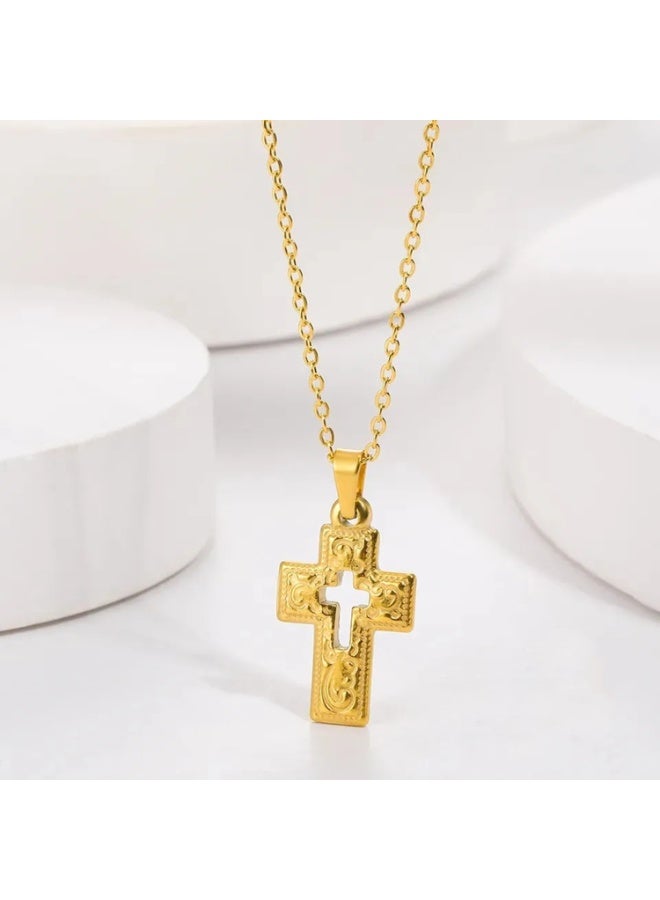 Julia Store 21k Gold Plated Stainless Steel Catholic Orthodox Jesus Crucifixion Large Cross Religious Christian Gifts for Women Men First Communion Gifts Baptism Easter Basket Fillers Cross Necklace - Image 4