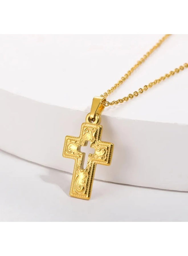 Julia Store 21k Gold Plated Stainless Steel Catholic Orthodox Jesus Crucifixion Large Cross Religious Christian Gifts for Women Men First Communion Gifts Baptism Easter Basket Fillers Cross Necklace - Image 5