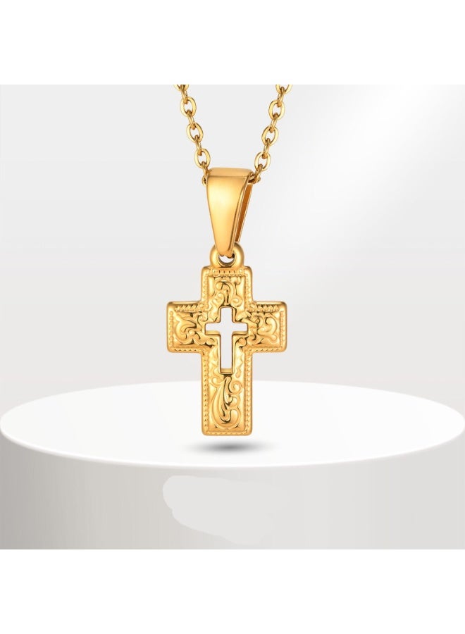 Julia Store 21k Gold Plated Stainless Steel Catholic Orthodox Jesus Crucifixion Large Cross Religious Christian Gifts for Women Men First Communion Gifts Baptism Easter Basket Fillers Cross Necklace - Image 1