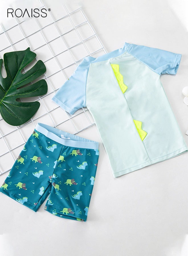 roaiss Boys 3PCS Swimsuit, Quick-drying Swim Set with Dinosaur Top, Drawstring Shorts and Sunscreen Hat, Summer Bathing Suit, Rash Guard Swimsuits for Boys  - Image 3