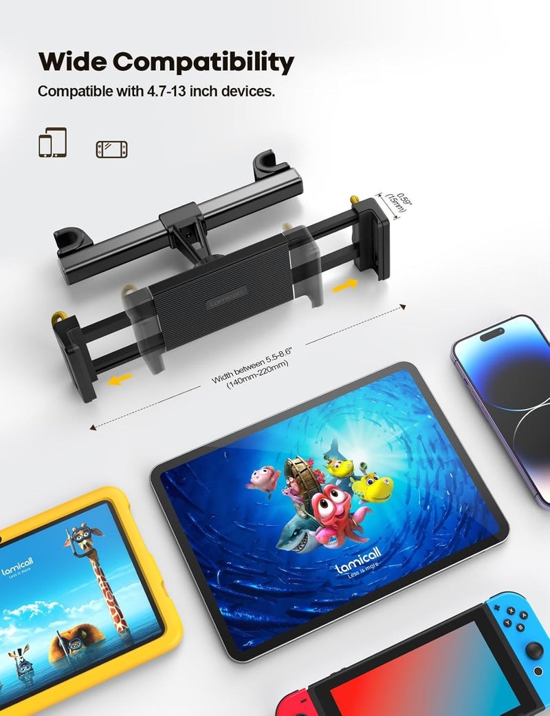 Lamicall Car Headrest Tablet Holder - Back Seat Mount Stand for Kids, Road Trip Essentials, Compatible With 2024 iPad Pro 11/13", Air Mini, Galaxy Tab, 4.7-13" Devices, Black - Image 5