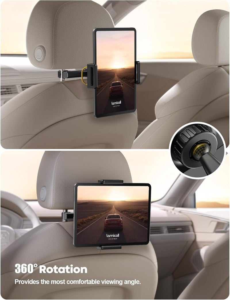 Lamicall Car Headrest Tablet Holder - Back Seat Mount Stand for Kids, Road Trip Essentials, Compatible With 2024 iPad Pro 11/13", Air Mini, Galaxy Tab, 4.7-13" Devices, Black - Image 3