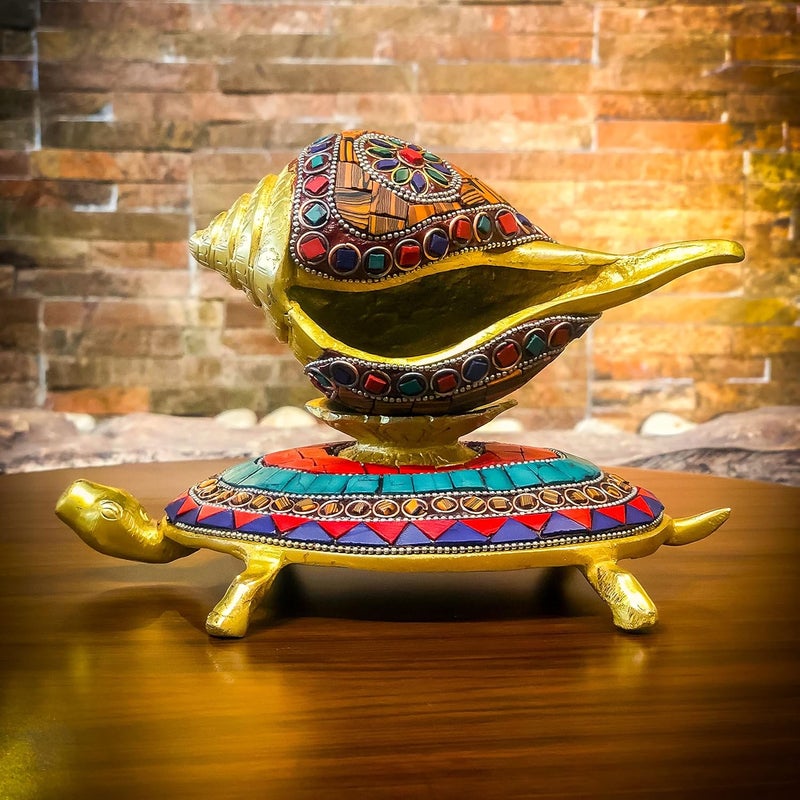 The Artage تمثال شنك برونزي من أرتاج - عناصر فاستو للديكور المنزلي والهدايا وقطع الزينة للمكتب لغرفة بوجا وغرفة المعيشة - تمثال إيجابي - أدوات مائدة - الأبعاد 20 سم × 14 سم × 14 سم - Image 1