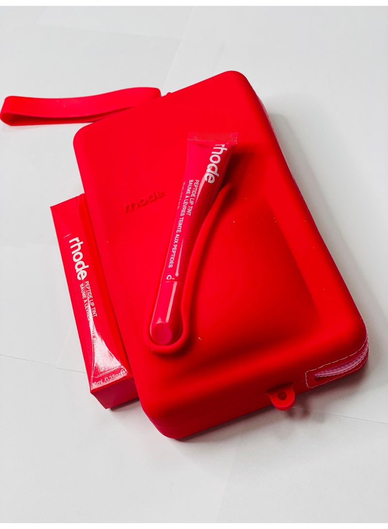 Rhode Pouch Bag with Adjustable Strap and Lip Gloss   – Stylish, Compact, and Perfect for On-the-Go Beauty and Everyday Essential (Red) - Image 3