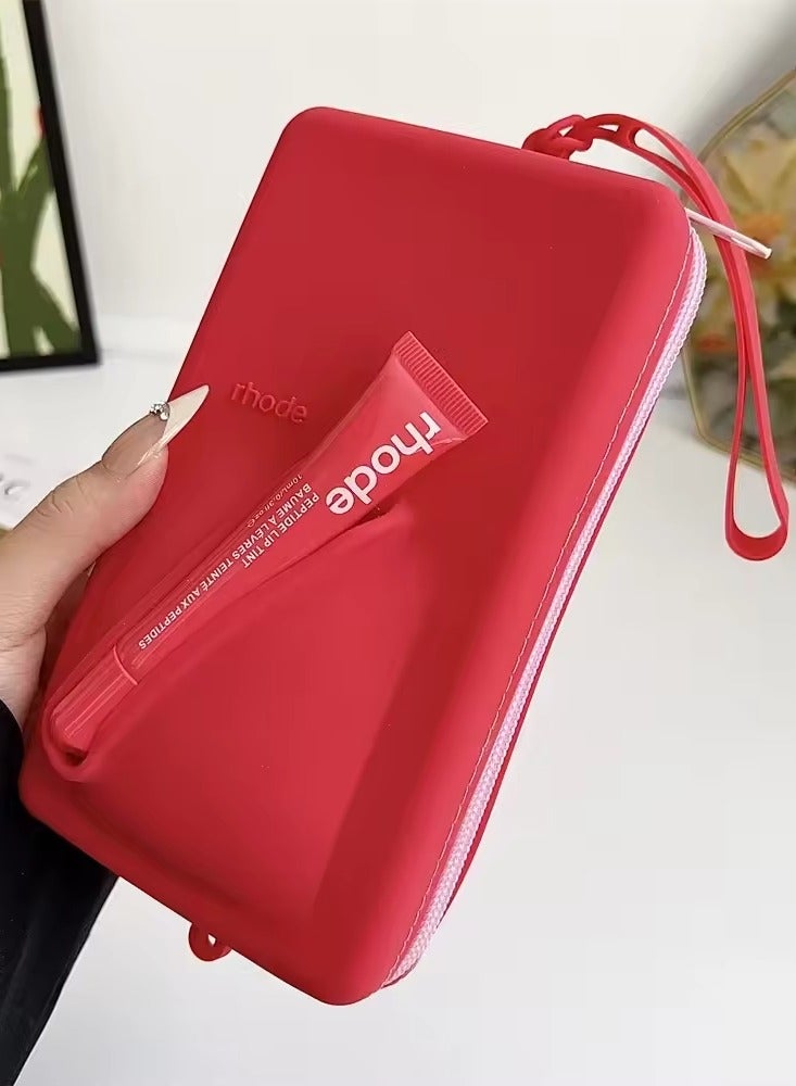 Rhode Pouch Bag with Adjustable Strap and Lip Gloss   – Stylish, Compact, and Perfect for On-the-Go Beauty and Everyday Essential (Red) - Image 1