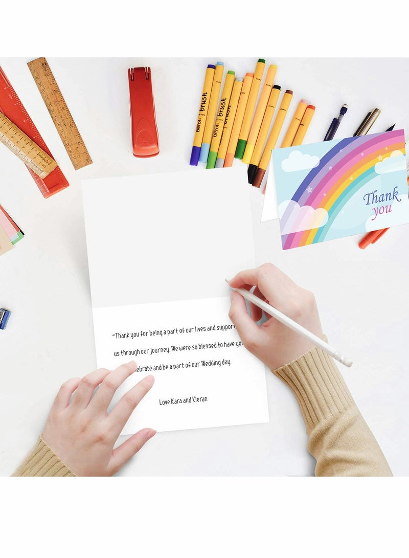 Rainbow Pattern Holiday Wishes Thank You Greeting Cards, 24 Pieces Folding Gift Cards with Envelopes and Thank You Stickers for Anniversary Graduation Teacher's Mother's Day - Image 3